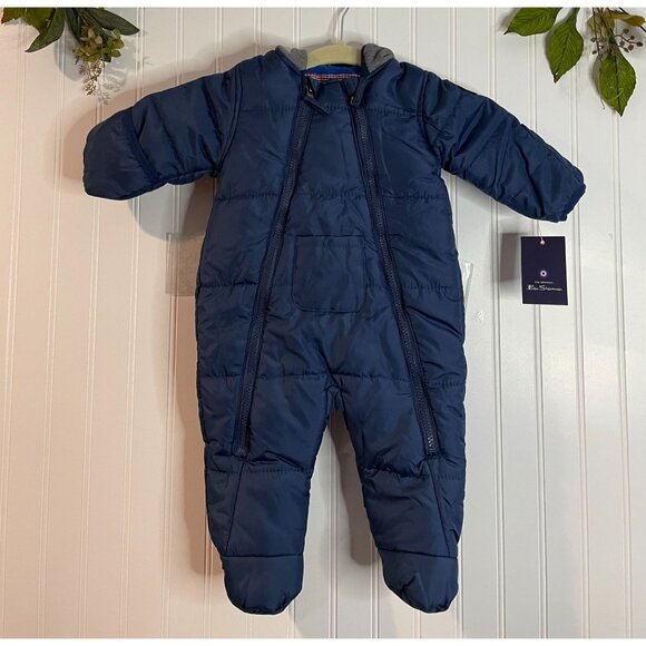 Ben Sherman Baby Boys Hooded Puffer Jacket 3/6 Months Blue & Gray Polyester - Picture 1 of 11